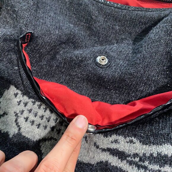 LACOSTE Charcoal Wool Logo Shoulder Bag with Front Pouch and Nylon Strap - Picture 3 of 10